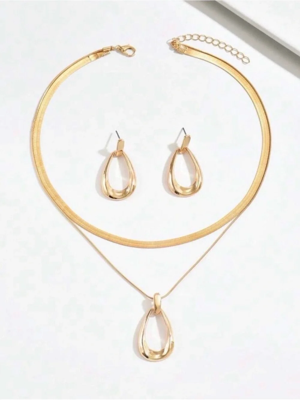 Gold Layered Teardrop Necklace and Earrings Set